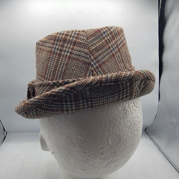 Pendleton 100% Wool Fedora Hat 7 1/8 Plaid Tan Formal Casual Party Travel - Picture 3 of 10